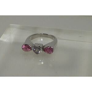 Vintage 1990s Sterling Silver Heart Ring Size 8.75 Pink Ice Simulated Diamond
